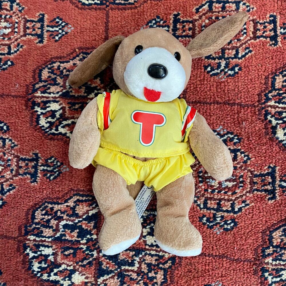 Toymaster Toby by Aurora Plush Puppy Dog in Yellow Outfit, Red T